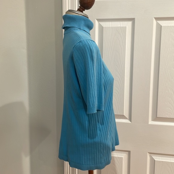 Chicos short sleeve top ribbed sweater blue pullover turtleneck size 1 8/10 - Picture 3 of 6